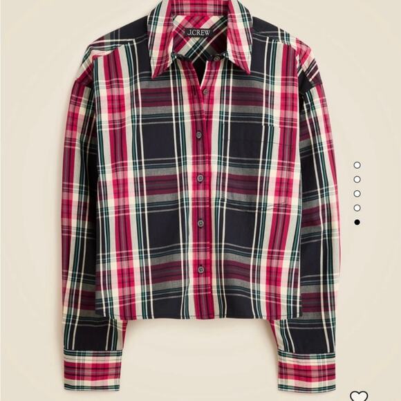 J Crew Tops - J Crew Cropped Tartan Plaid Button Down Shirt Women's Medium Black Red